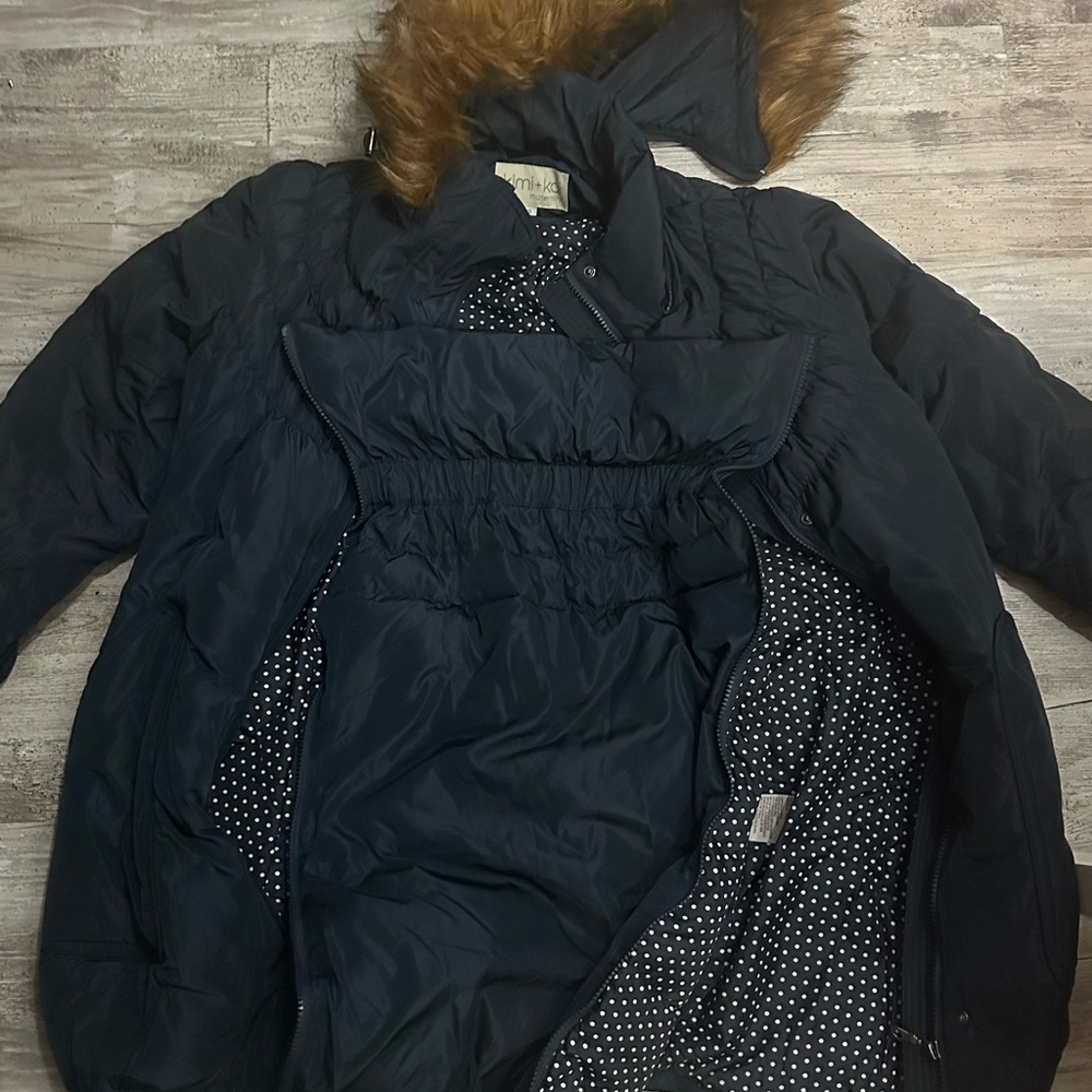 Women's Black Quilted Jacket with Faux Fur Hood maternity jacket